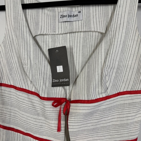 Zino Jordan White Pinstripe Linen Vest Red Tie Detail Size 48 EU Chic Top - Picture 3 of 10